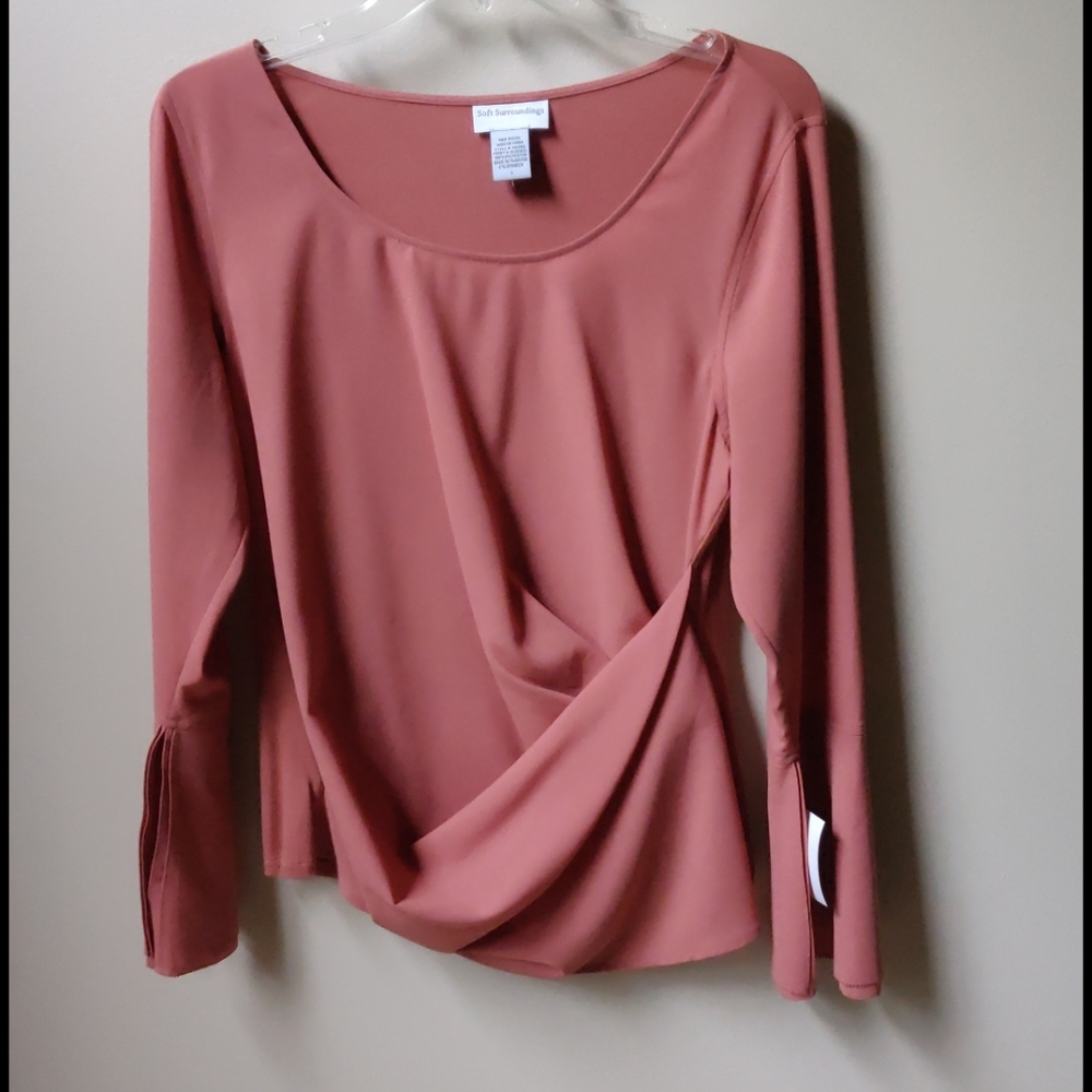 NEW SOFT SURROUNDINGS Drape Front Bell Sleeves Top Clay Size S (6-8)